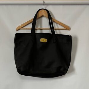 Joy Mangano Black Leather Shoulder Handbag Tote Gold Tone Hardware Inner Wallet